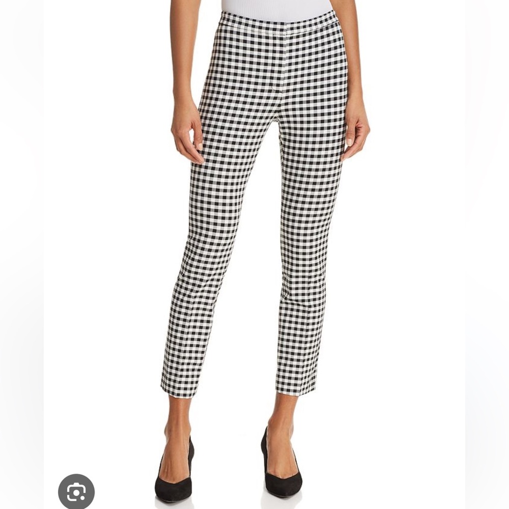 Theory Gingham Classic Skinny Cropped Pants, Black White, Size 0
